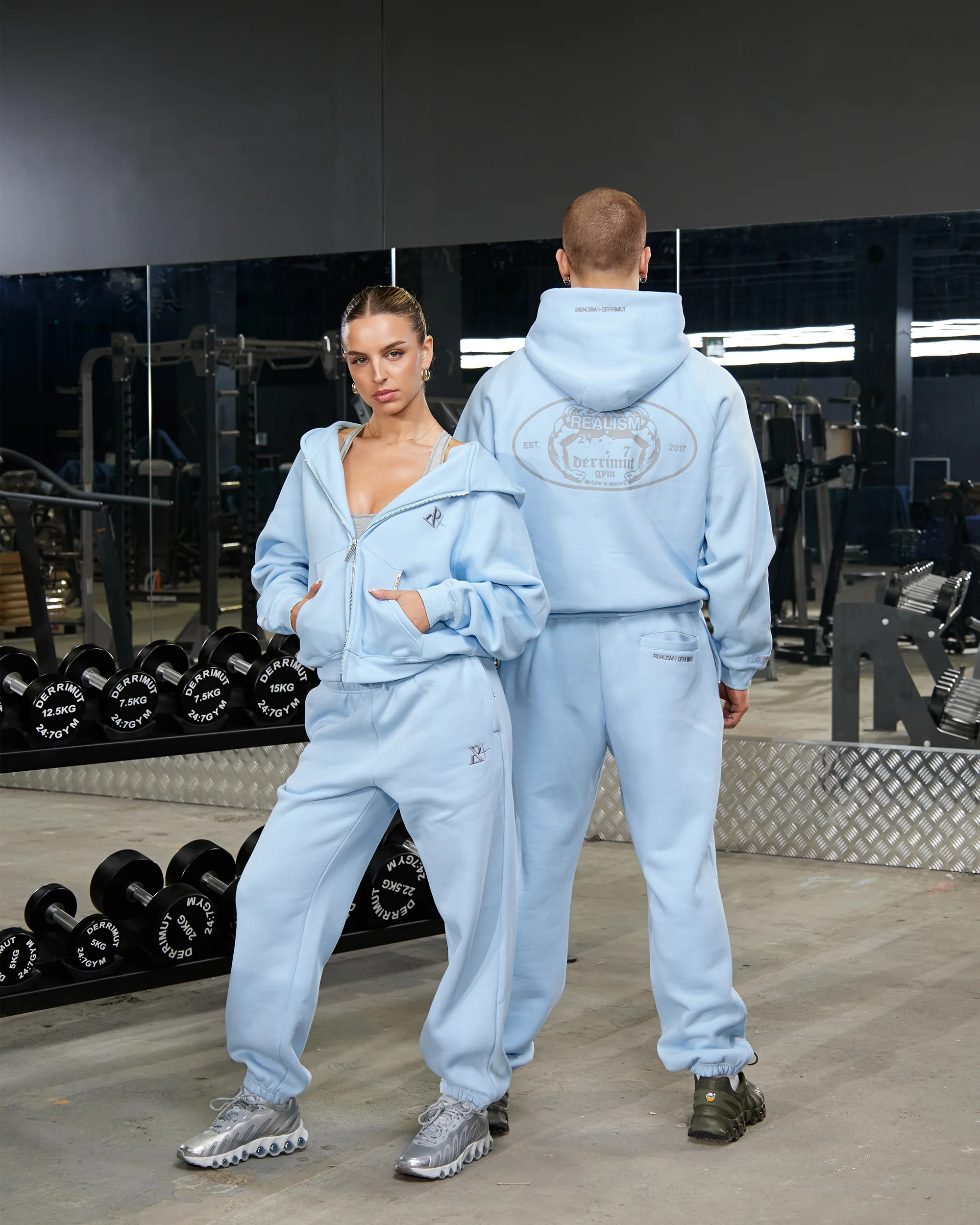 REALISM X DERRIMUT GYM OLD SCHOOL ECHO SWEATPANTS BABY BLUE - Image 4