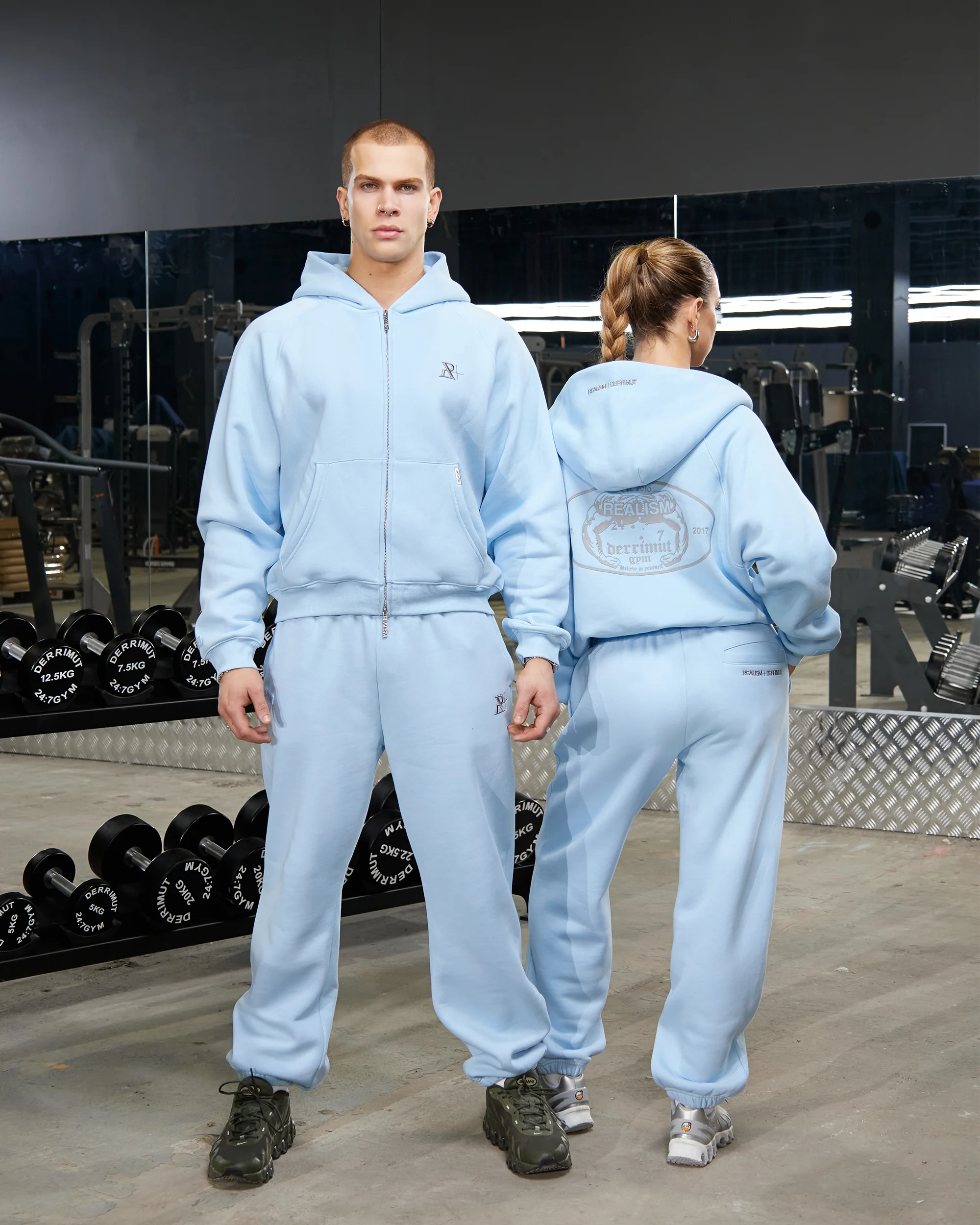 REALISM X DERRIMUT GYM OLD SCHOOL ECHO ZIP HOODIE BABY BLUE - Image 3